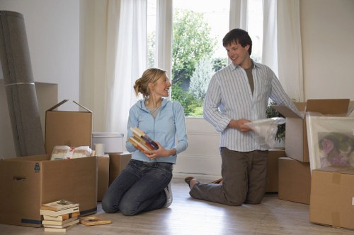 Packed boxes and furniture prepared for a Finsbury Park move